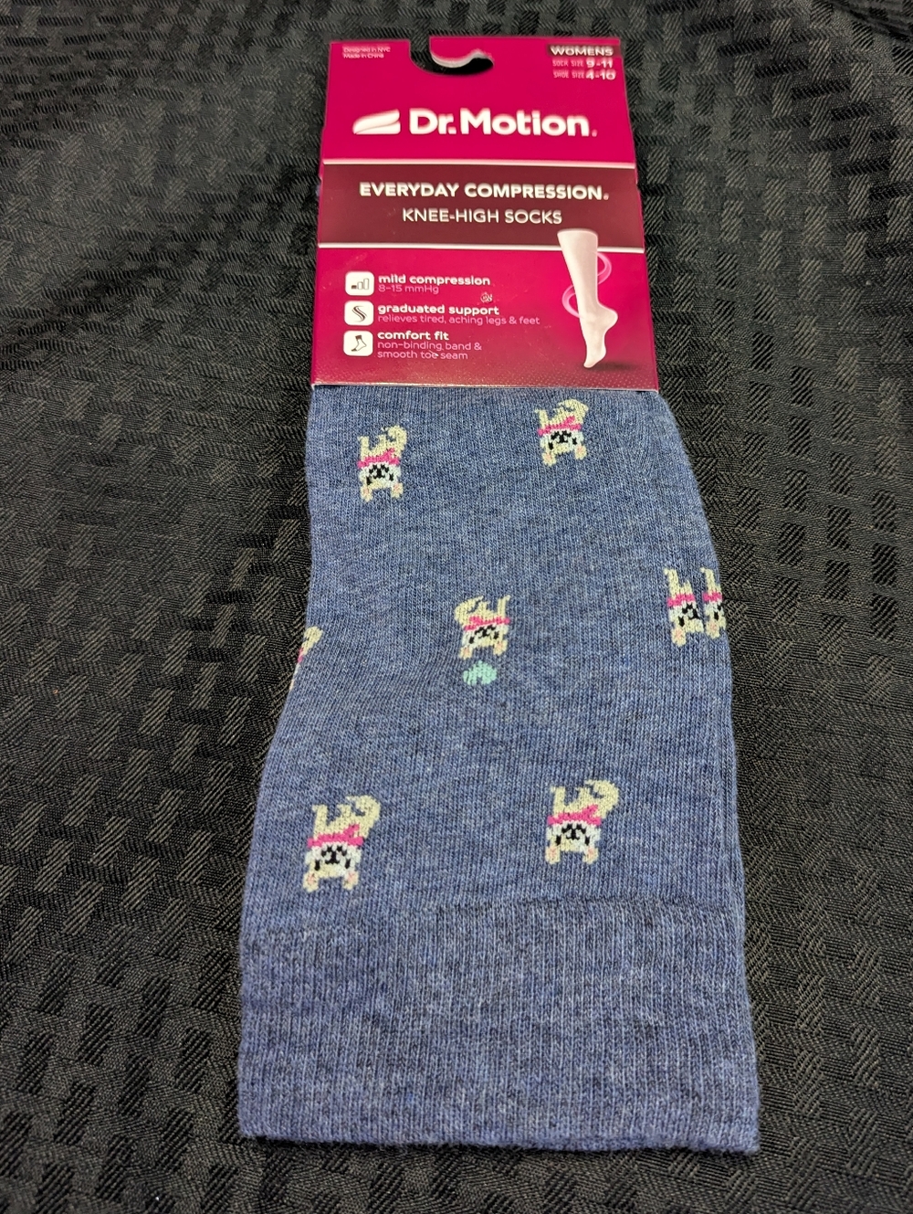 Heathered Blue Doggie Dr.Motion Everyday Compression Knee-High Socks.